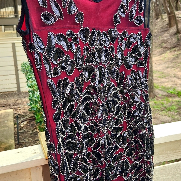 1920s Flapper Style Beaded Maxi Dress Black & Burgandy Prom Gatsby Dress size 4 - Picture 13 of 17